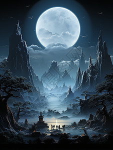 月光之下的仙境背景图片