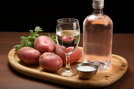 土豆与一瓶美酒背景图片