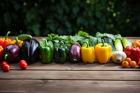木桌上健康的蔬菜图片