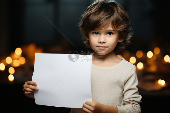 拿着纸张的小男孩图片