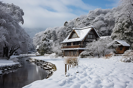 冬季白雪覆盖的房屋背景图片