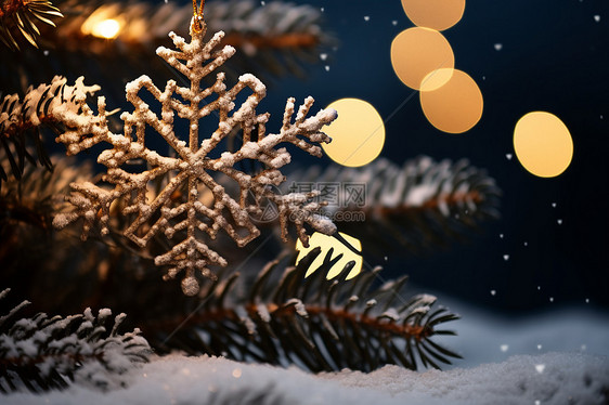 雪夜唯美圣诞树图片