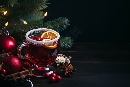 圣诞树下热红酒图片