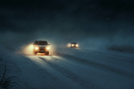 冬夜行驶的汽车图片