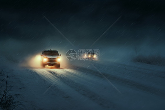 冬夜行驶的汽车图片