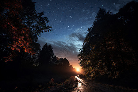 夜空下的森林背景图片