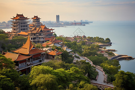 湖景夕阳西下背景图片