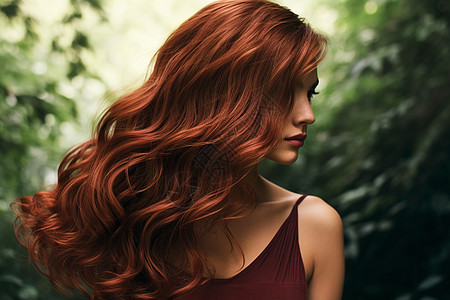 树林里的红发美女背景图片