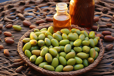 竹筐晾晒的橄榄果图片