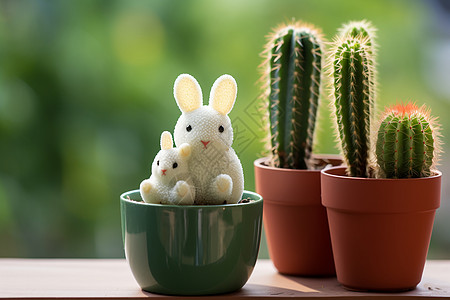 仙人掌和可爱的兔子图片