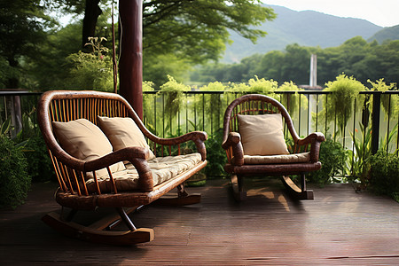 阳台的竹编椅图片