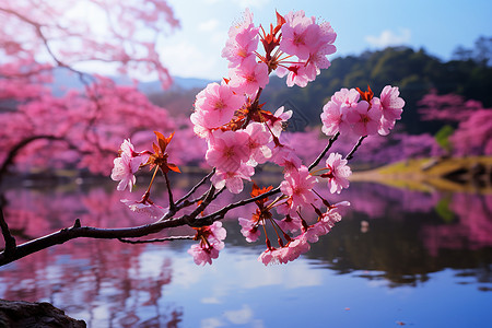 樱花湖畔的美景图片