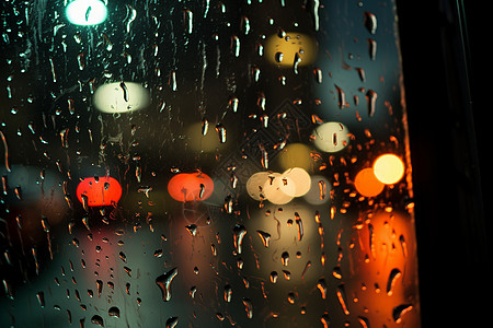 夜晚雨中的玻璃反射图片