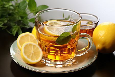清新的柠檬红茶背景图片