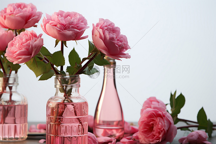 瓶子里的粉色花卉图片