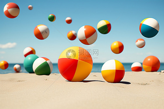 沙滩上的玩具球图片
