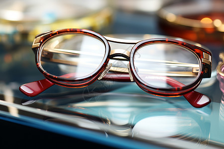眼镜镜片桌子上的眼镜背景