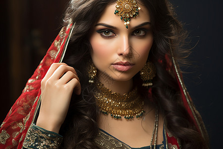 穿着华丽珠宝的印度少女图片