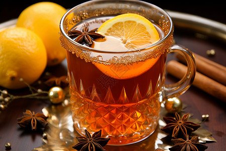 冬季温暖的一杯茶背景图片