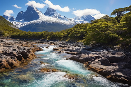 湖泊和雪山背景图片