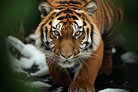 雪地行走的老虎图片
