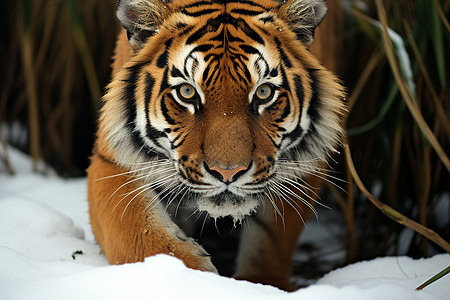 冬季户外的老虎背景图片