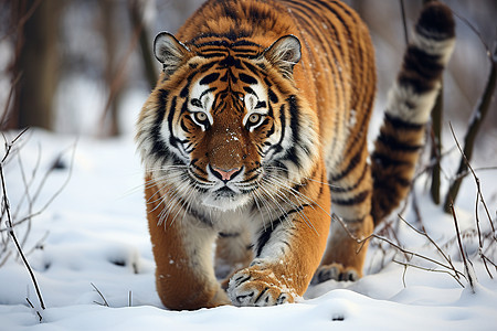 雪地中行走的老虎图片