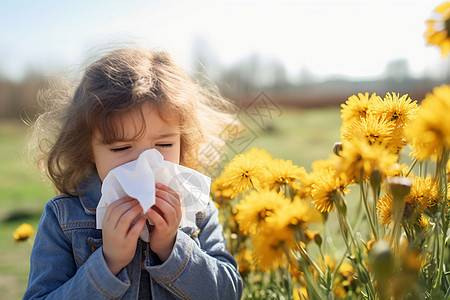 婴儿感冒花粉过敏的女孩背景