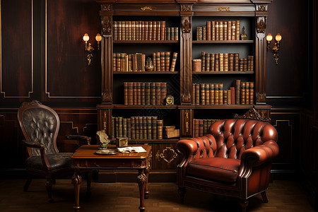 古典书房书房内的简约书架背景