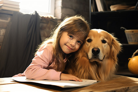 可爱的小女孩和狗狗图片