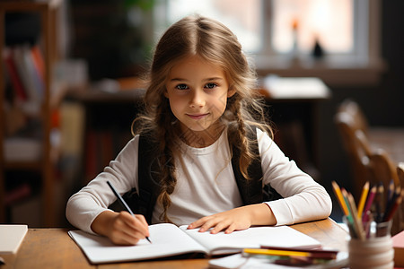 书桌前写作业的女孩图片