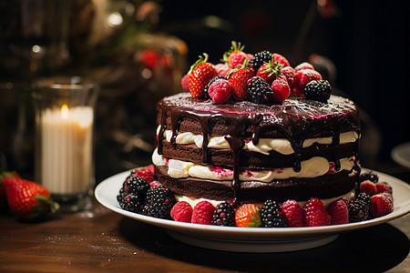 可口的巧克力水果蛋糕背景图片