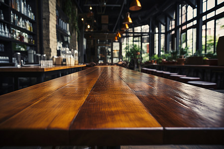餐厅里空荡的长木桌图片