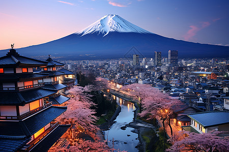 夜晚富士山美景.背景图片