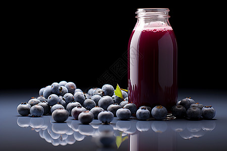 水果背景蓝莓汁和蓝莓背景