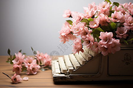 打字机上的鲜花背景图片
