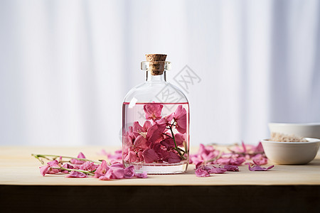 玻璃瓶里的花和香水图片