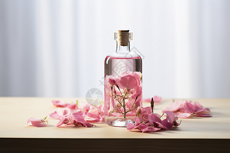 玻璃瓶里的香水和鲜花图片