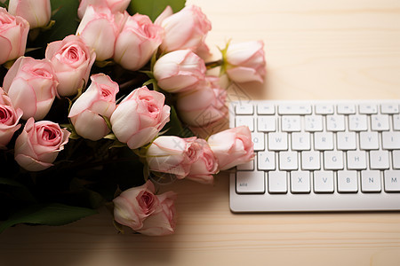 玫瑰花和键盘图片