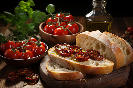美味的面包和番茄背景图片