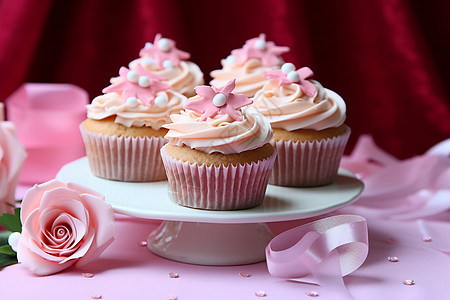 粉色奶油玫瑰蛋糕图片
