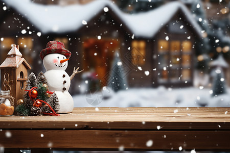 冬季雪屋前的雪人背景图片
