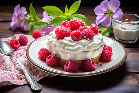 精致的树莓酒心蛋糕图片