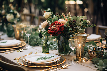 浪漫花香的婚礼餐桌图片