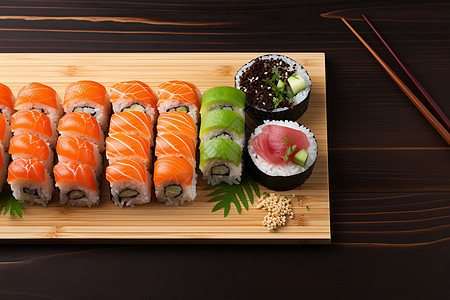 新鲜制作的日式寿司图片