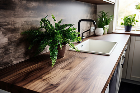 简约风格的厨房木质台面图片