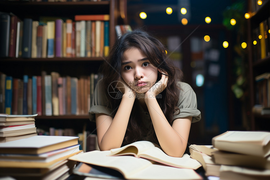 疲惫学习的女大学生图片