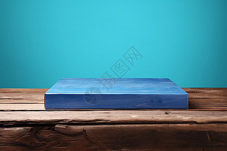 蓝色墙纸木桌背景背景图片