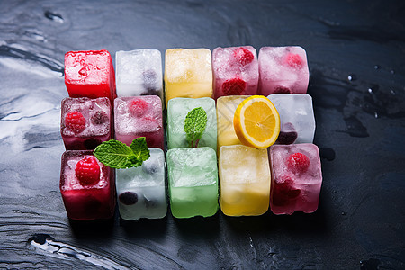 美味诱人的水果冰块背景图片