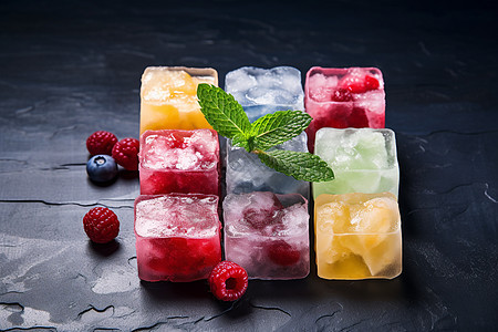 冰凉解暑的水果冰块背景图片